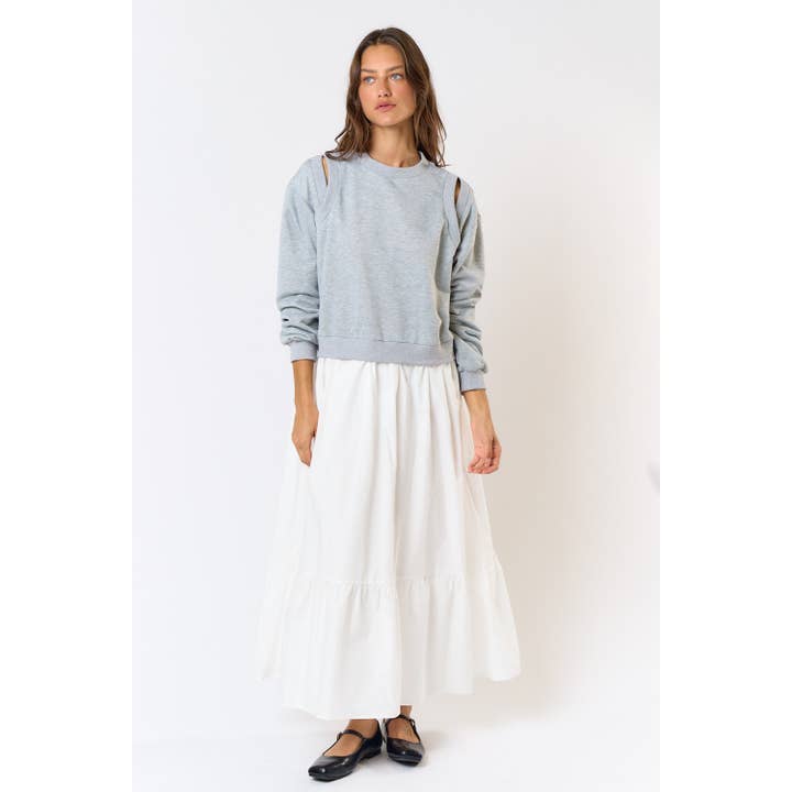 Cut Out Sweatshirt Mix Maxi Dress