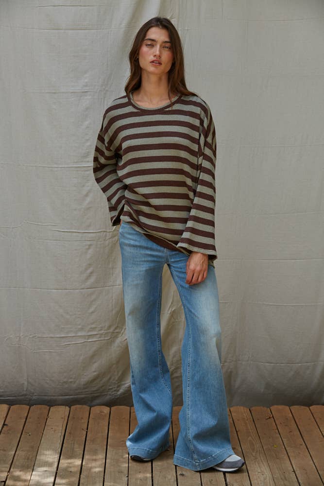 Knit Ribbed Striped Pullover Top