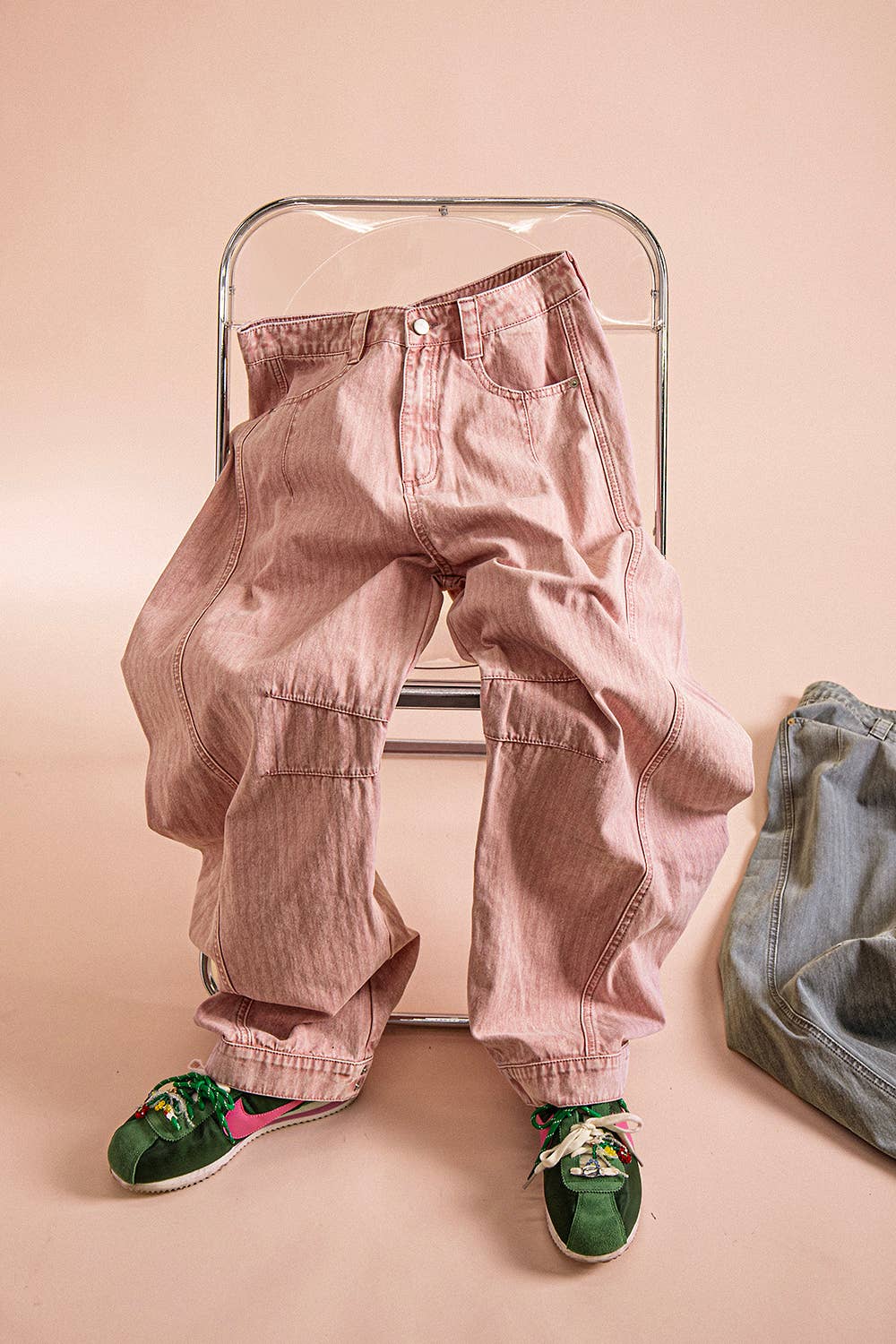 Washed Denim Barrel Pants