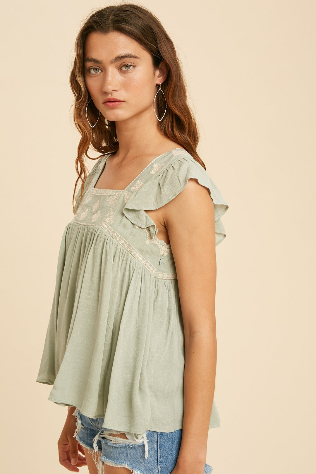 Embroidered Babydoll Top