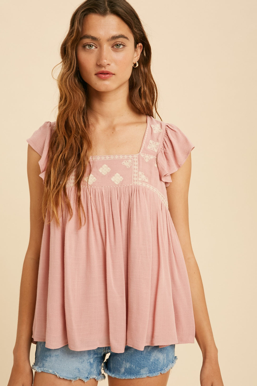 Embroidered Babydoll Top