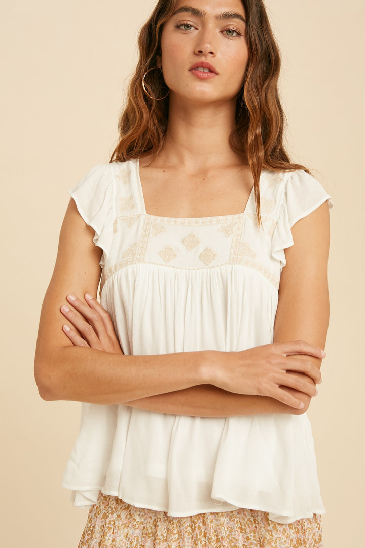 Embroidered Babydoll Top