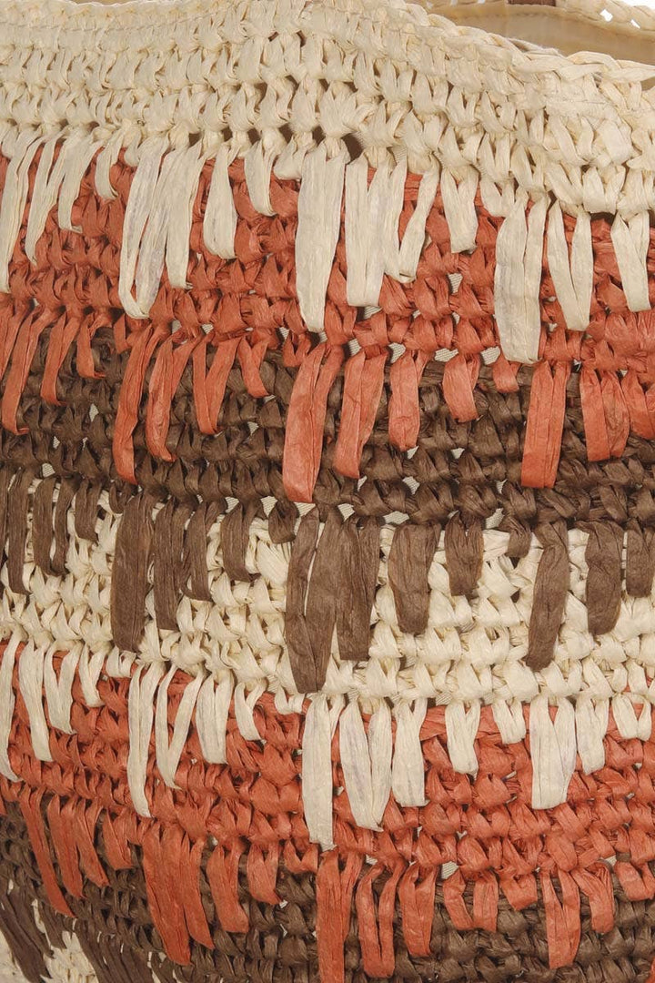 Straw Braided Striped Tote Bag