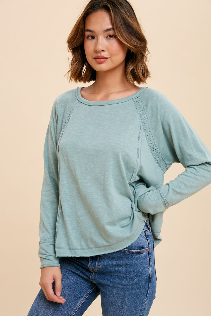 Lace Inset Raglan Long Sleeve Top