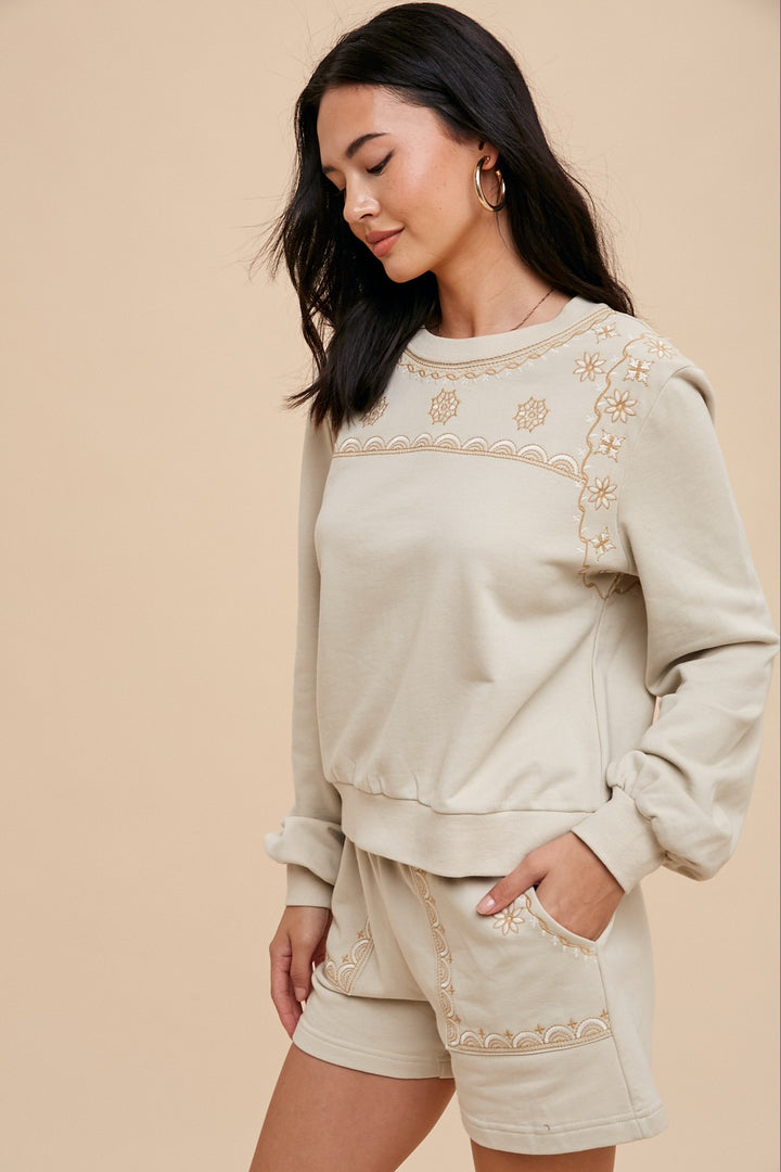 Embroidered Sweatshirt And Shorts Set