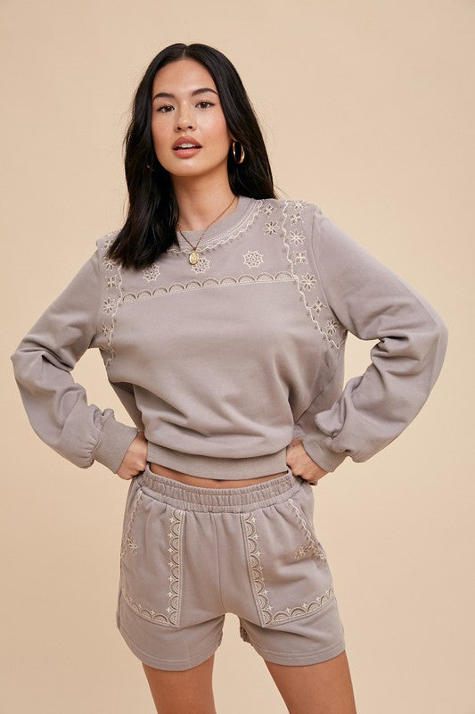 Embroidered Sweatshirt And Shorts Set