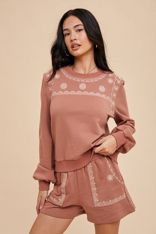Embroidered Sweatshirt And Shorts Set
