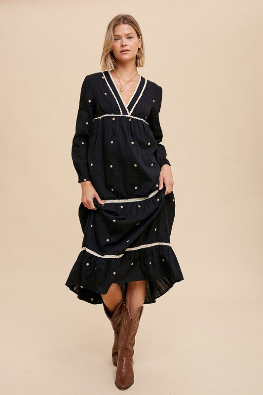 All Over Embroidery Tiered Midi Dress