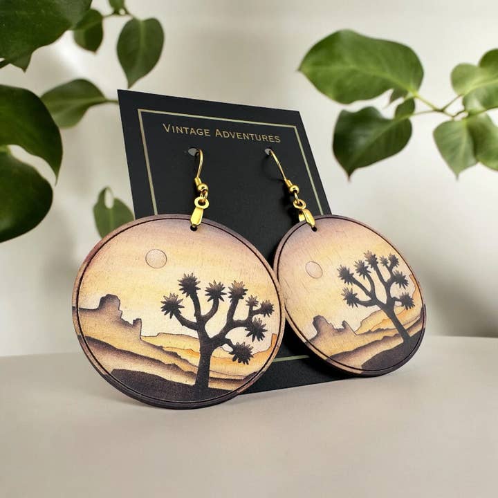 Joshua Tree Desert Wood Dangle Earrings