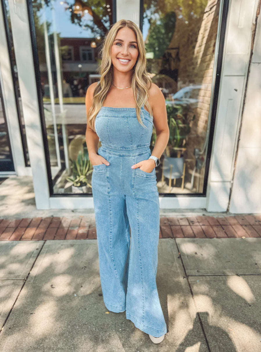 Wide Leg Denim Jumpsuits