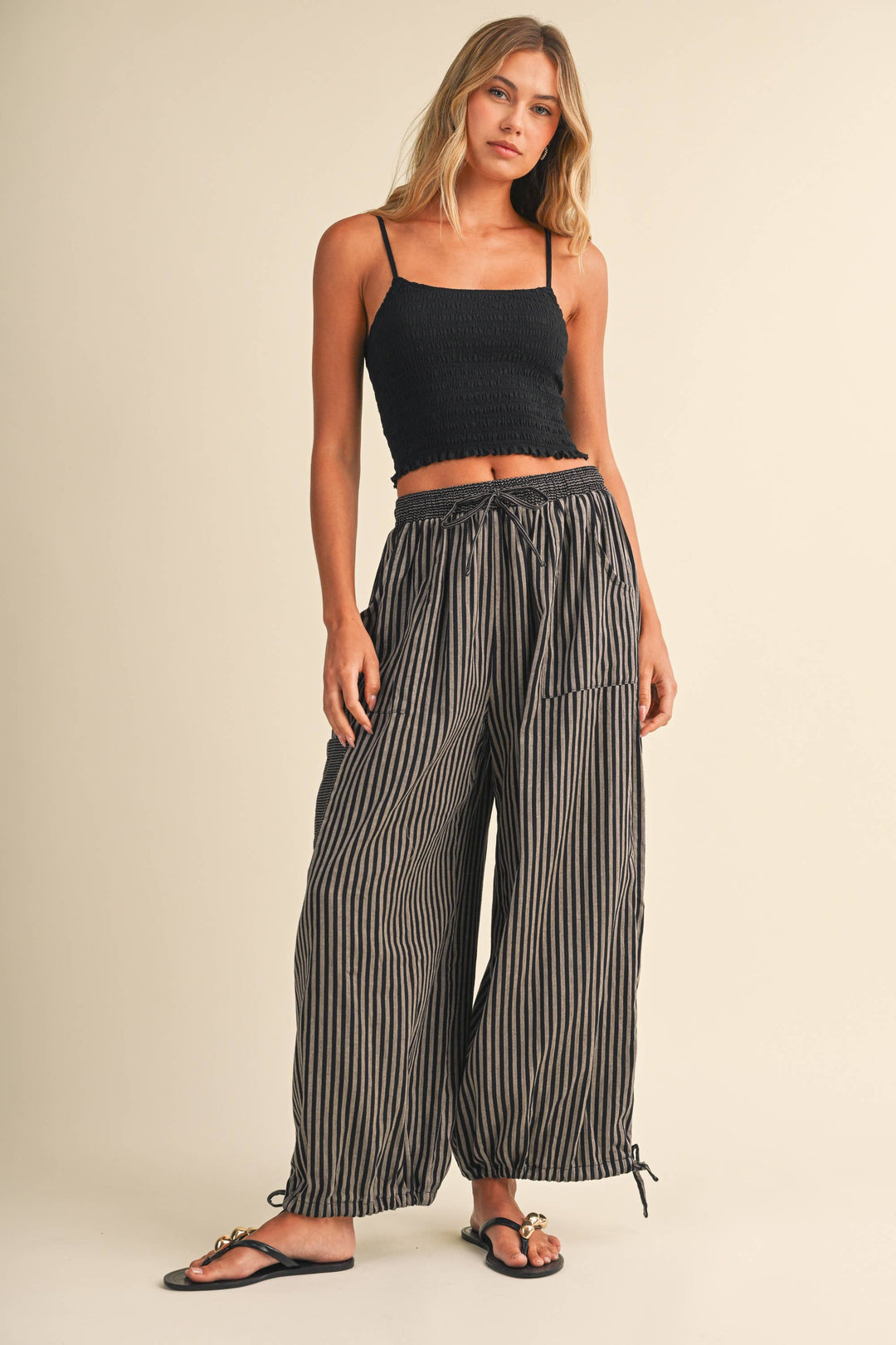STRIPED DOUBLE GAUZE BALLOON PANTS