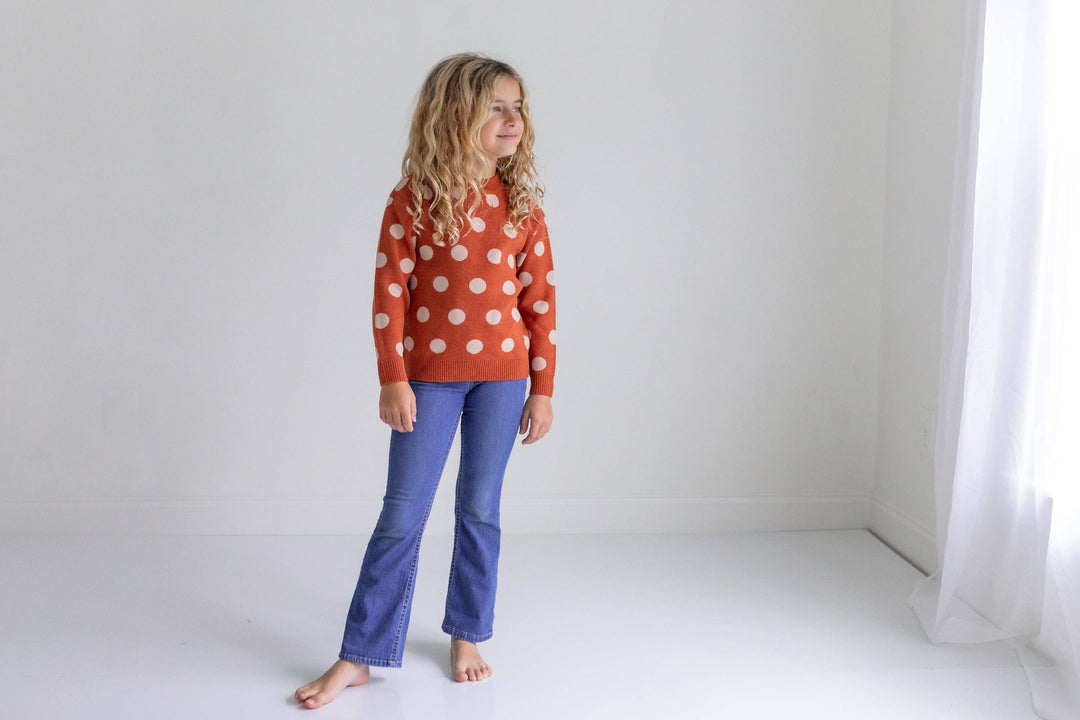 Rust & Beige Polka Dot Crew Neck Sweater