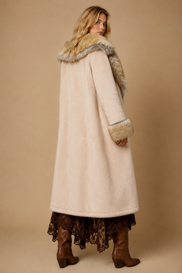 Luxe Faux Fur Trim Longline Coat