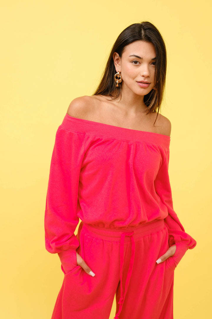 FRENCH TERRY OFF SHOULDER JUMPSUIT