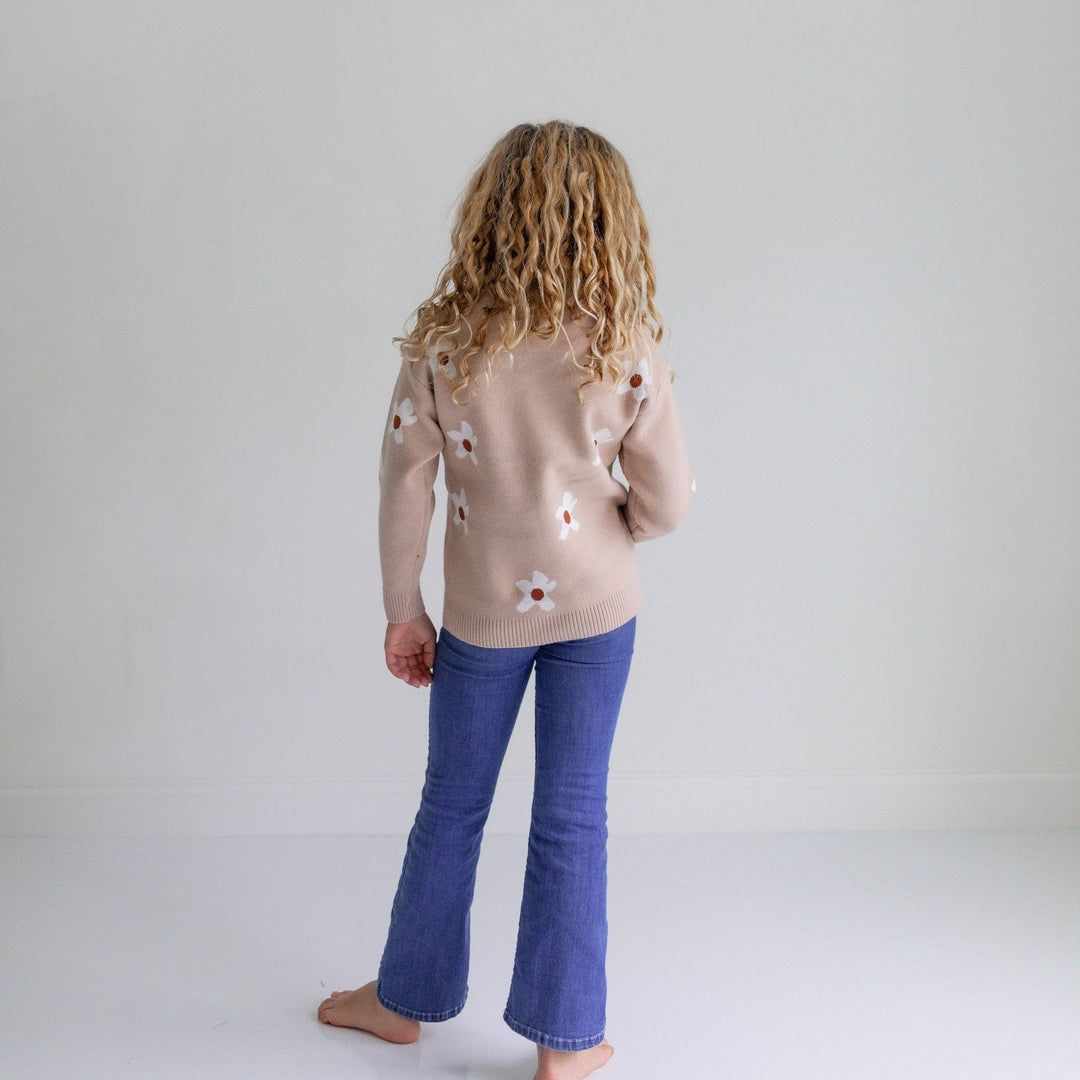 Beige Flower Crew Neck  Sweater