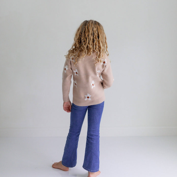 Beige Flower Crew Neck  Sweater