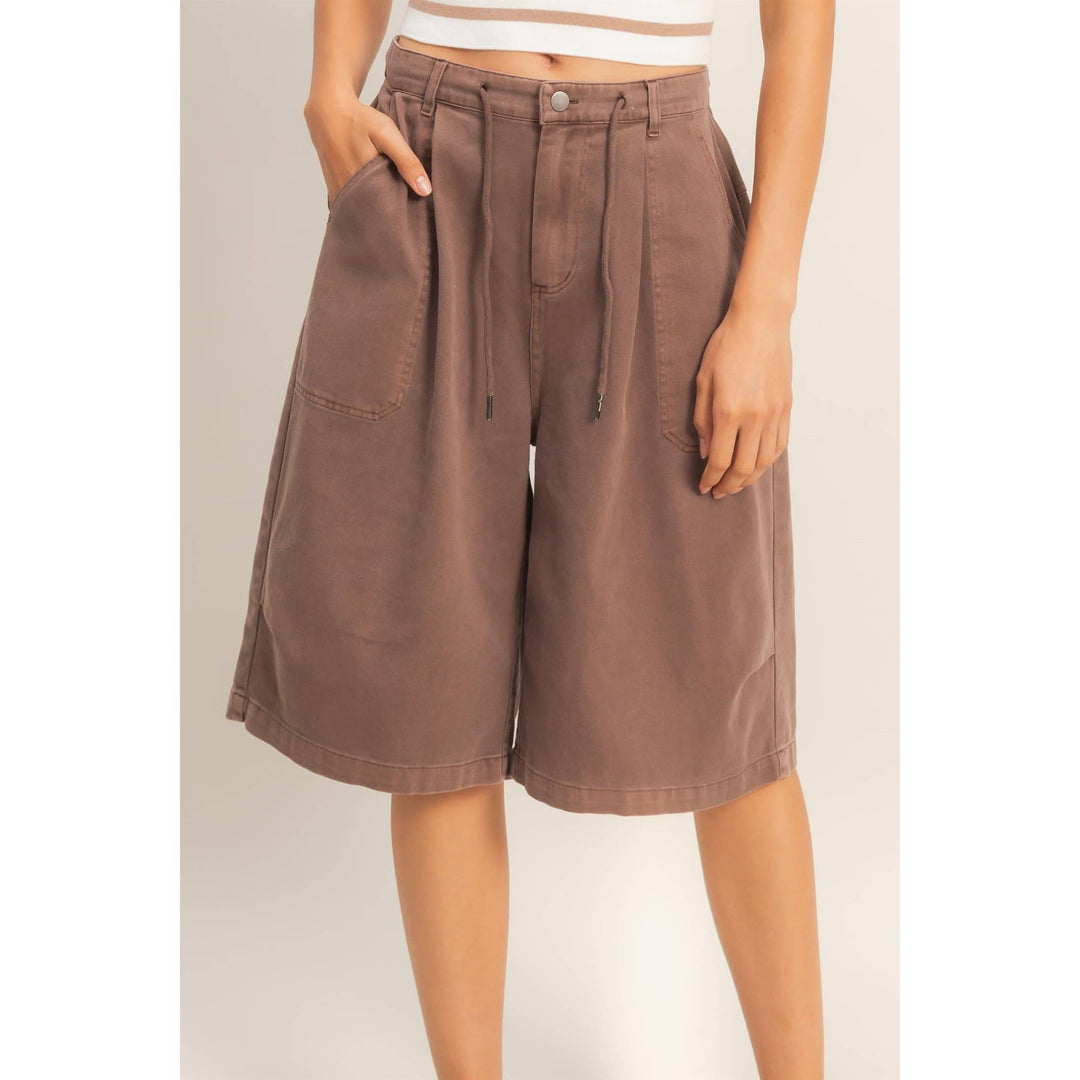 Drawstring Waist Wide Leg Jorts