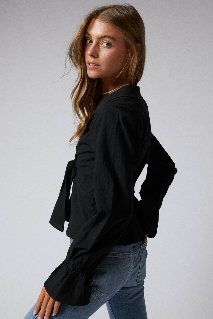 Ruffle Long Sleeve Tie Front Jacket