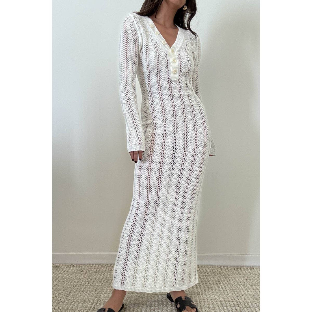 Knit V Neck Long Sleeves Dress