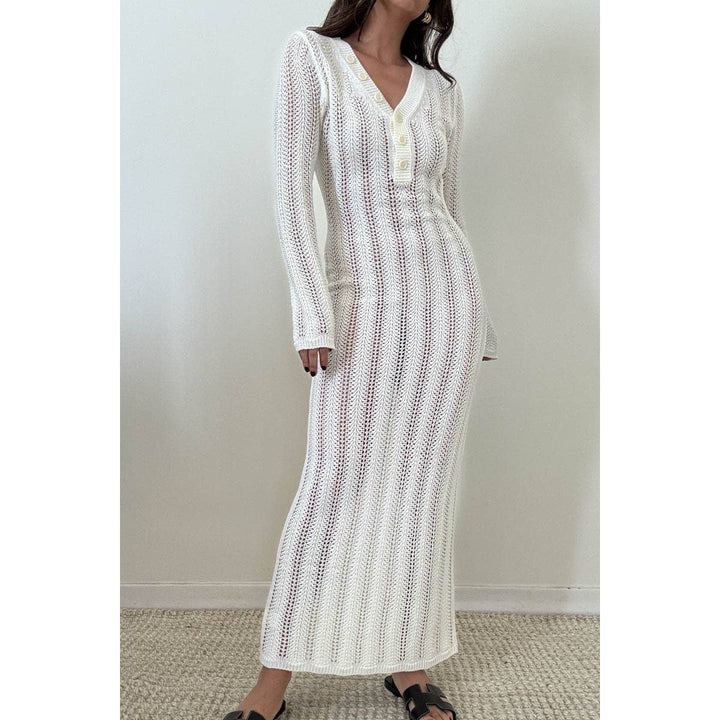 Knit V Neck Long Sleeves Dress