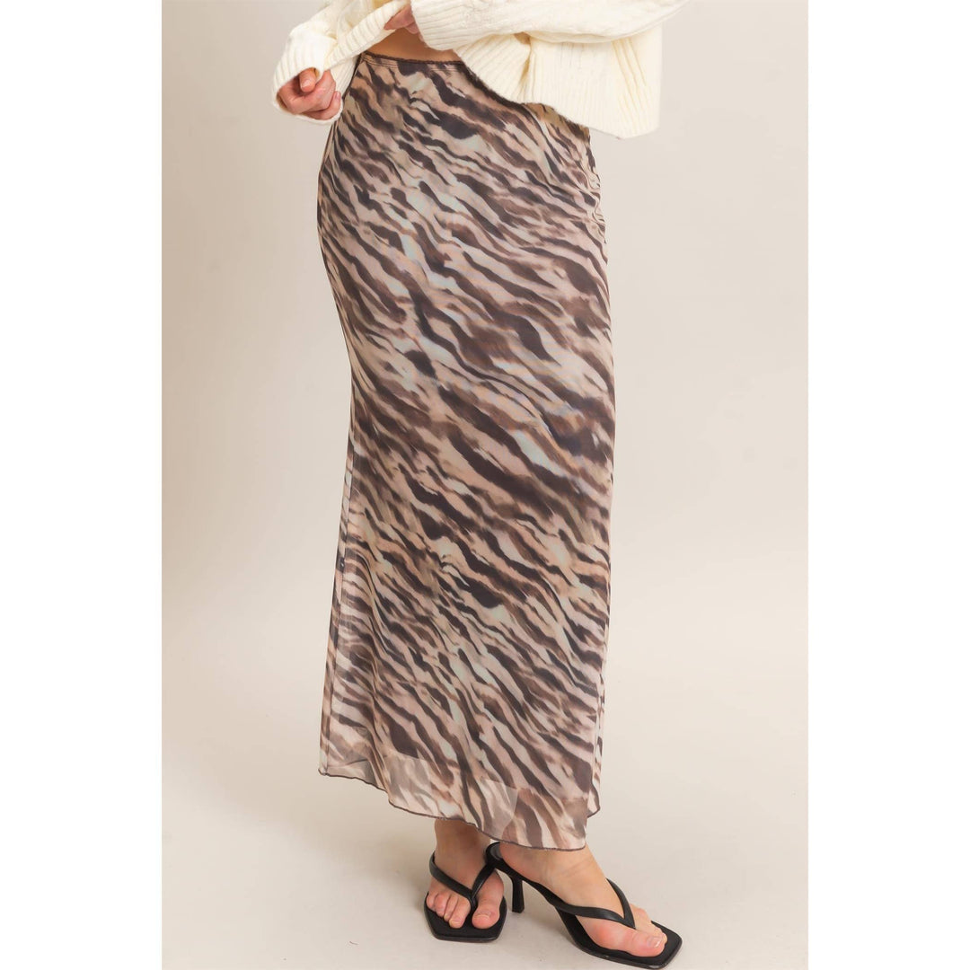Plaid Mesh Maxi Skirt