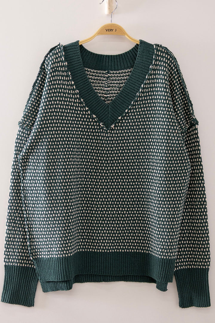 Contrast Stitch Reversible V-neck Sweater