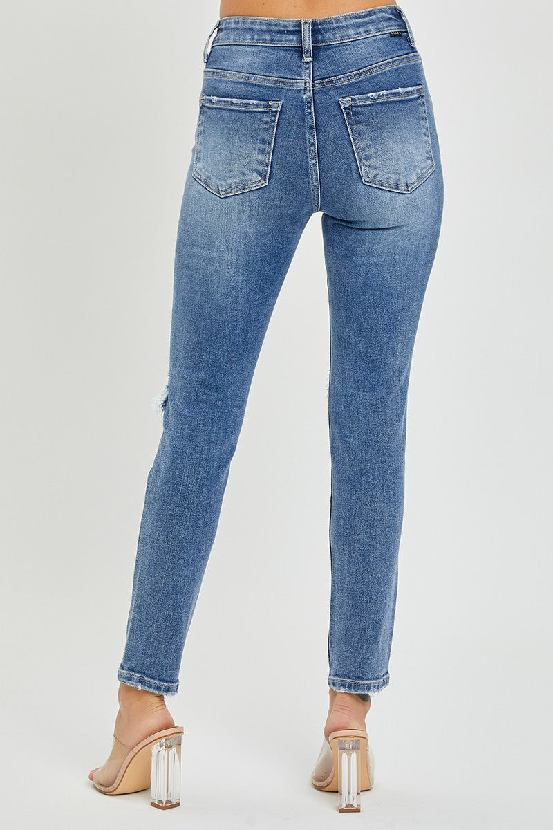 HIGH RISE DISTRESS SKINNY JEANS