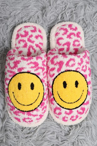 Pink Leopard Smiley Face Slippers