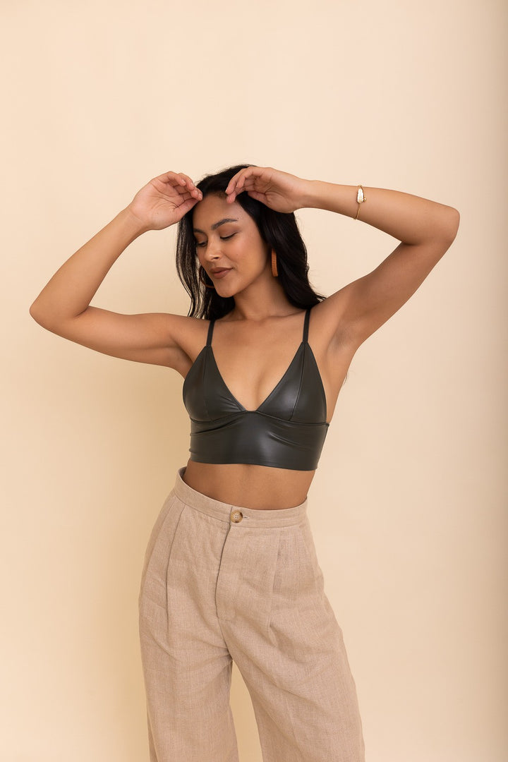 Vegan Leather Long Line Bralette