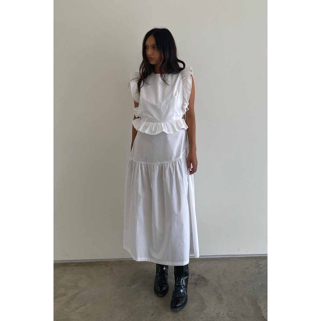 COTTON RUFFLED DETAIL MIDI DRESS