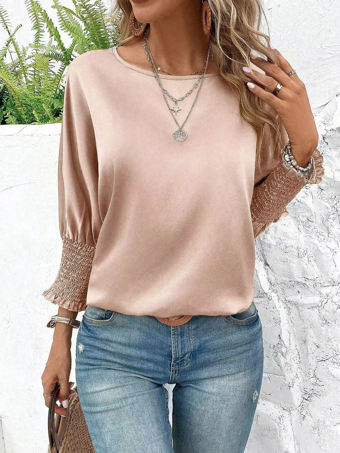 Long sleeve satin blouse