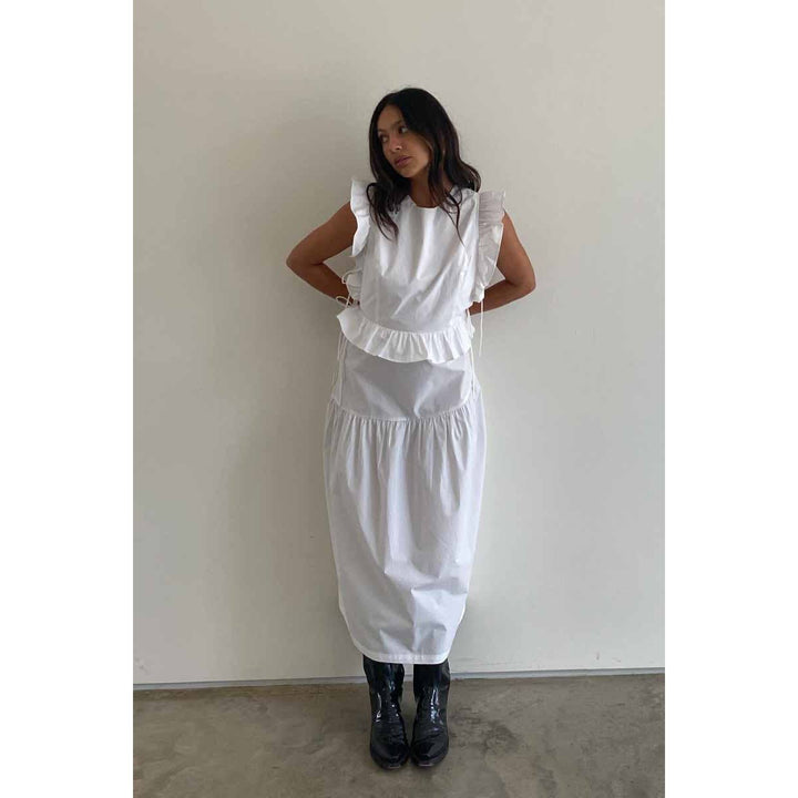 COTTON RUFFLED DETAIL MIDI DRESS