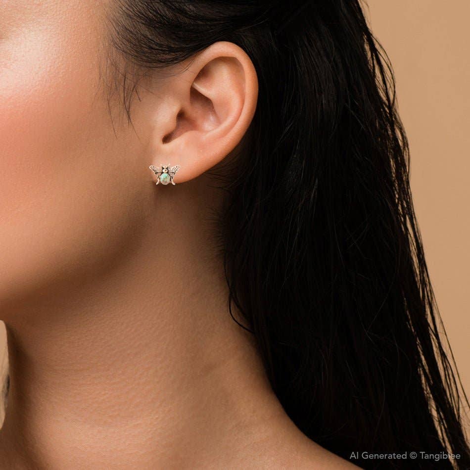 Green Turquoise Golden Honey Bee Earrings