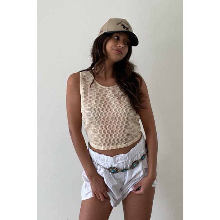 SLEEVELESS MESH DETAIL BACK TIE TANK