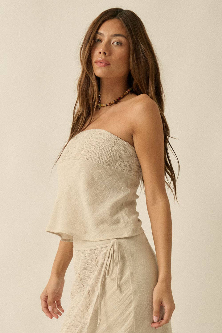Gauze & Crochet Lace Strapless Top