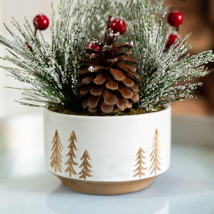 Snowy Pine & Berry Holiday Arrangement – 7”: White