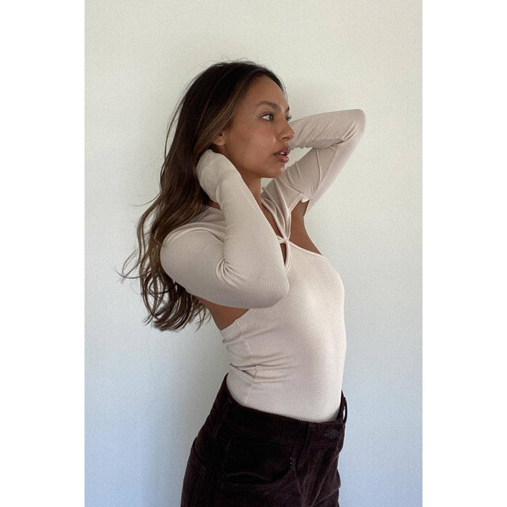 Cut-out Ribbed Long Sleeve Knit Top