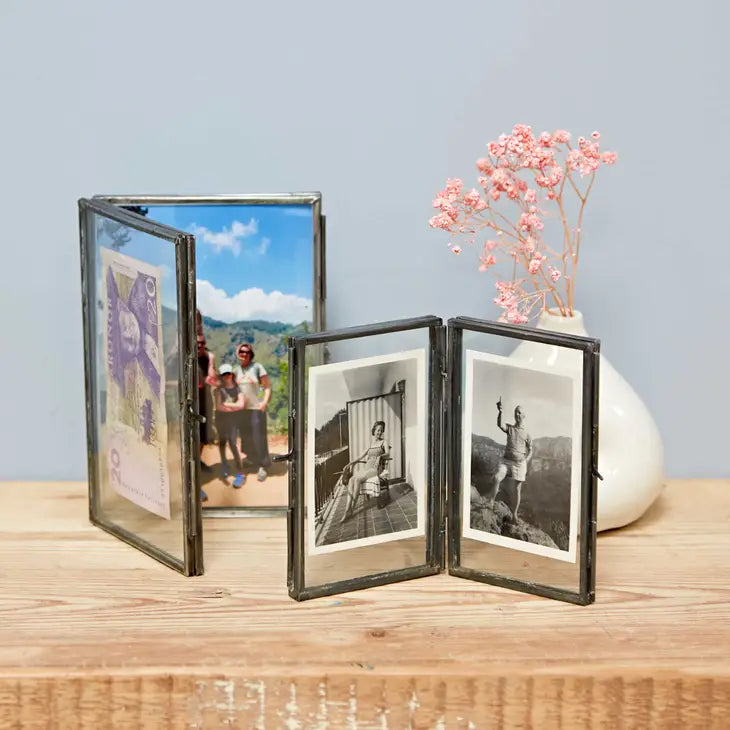 Recycled Metal&Glass Double Photo Frame