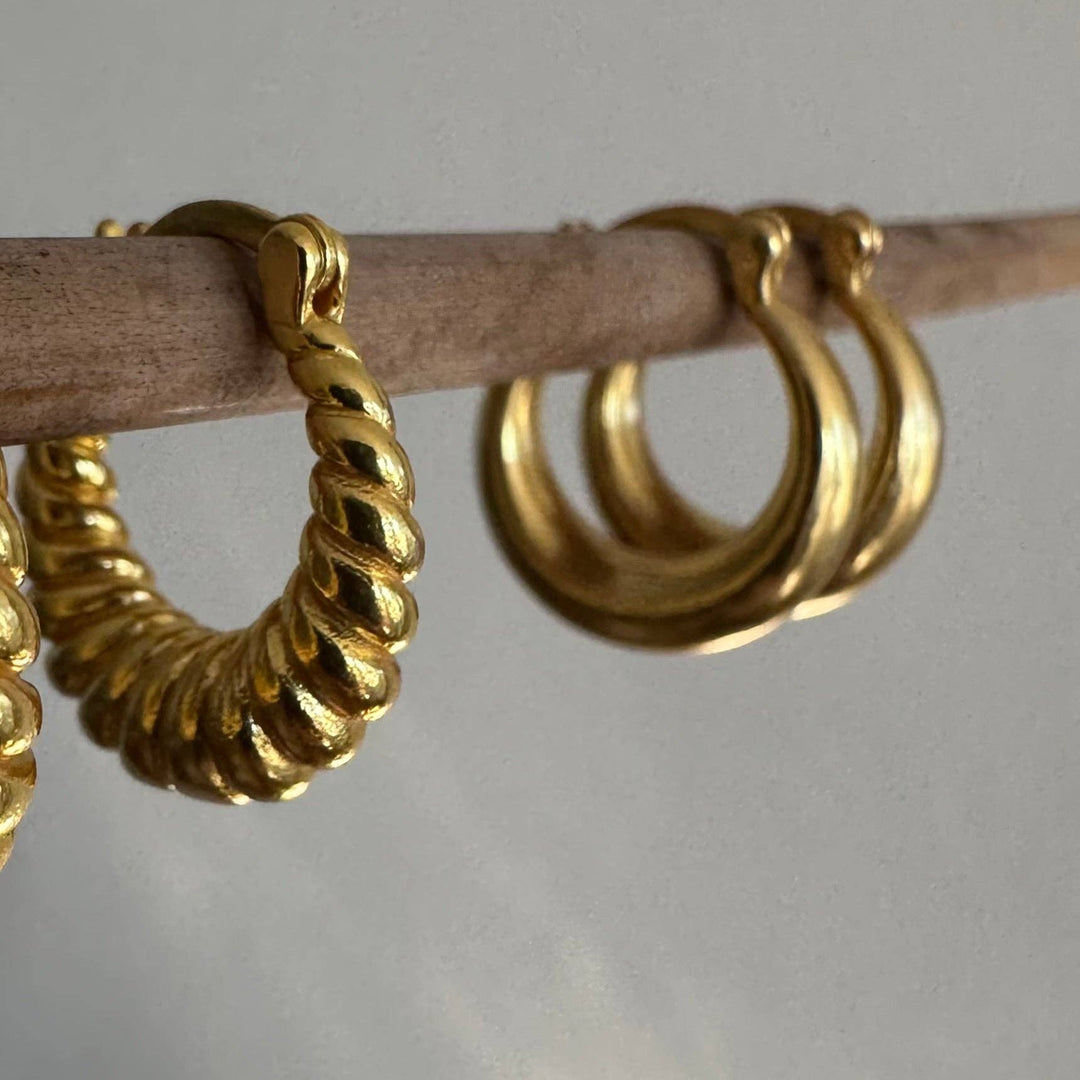 18K Gold Plate Brass Classic Hoops