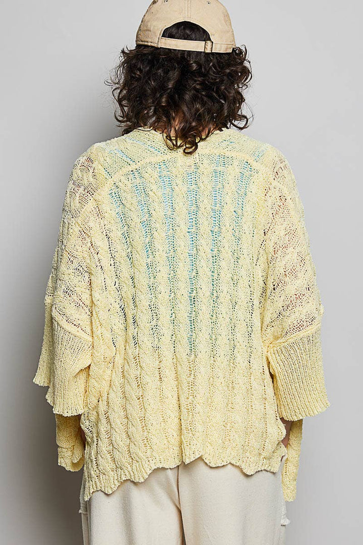 Short Sleeve Cable Sweater Cardigan