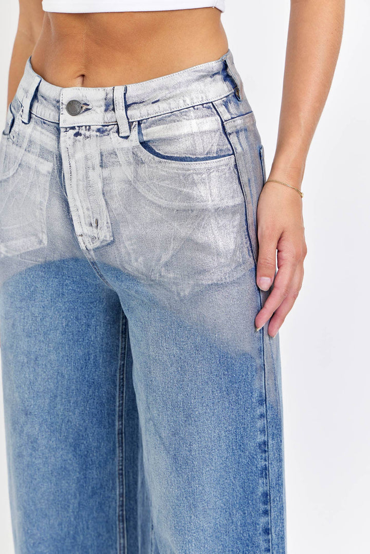 High Rise Silver Foiled Wide Leg