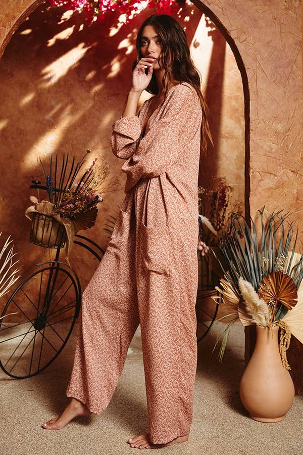 Floral Print Button-up Jumpsuit