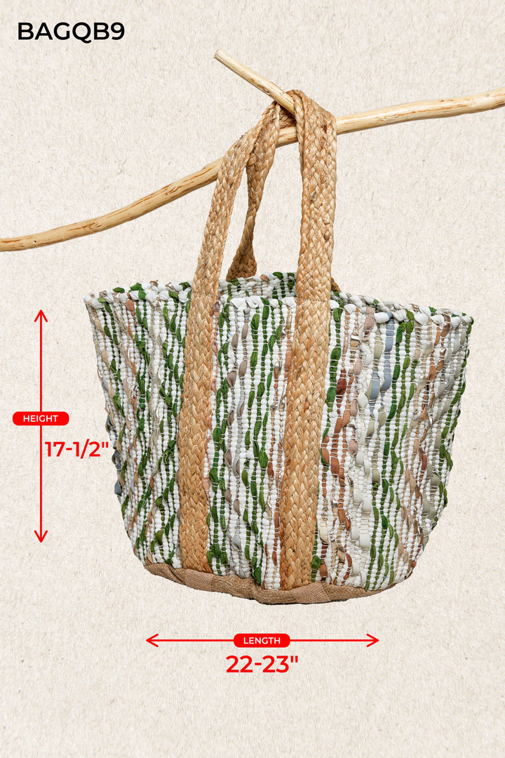 Botanical Green Stripe Woven Tote