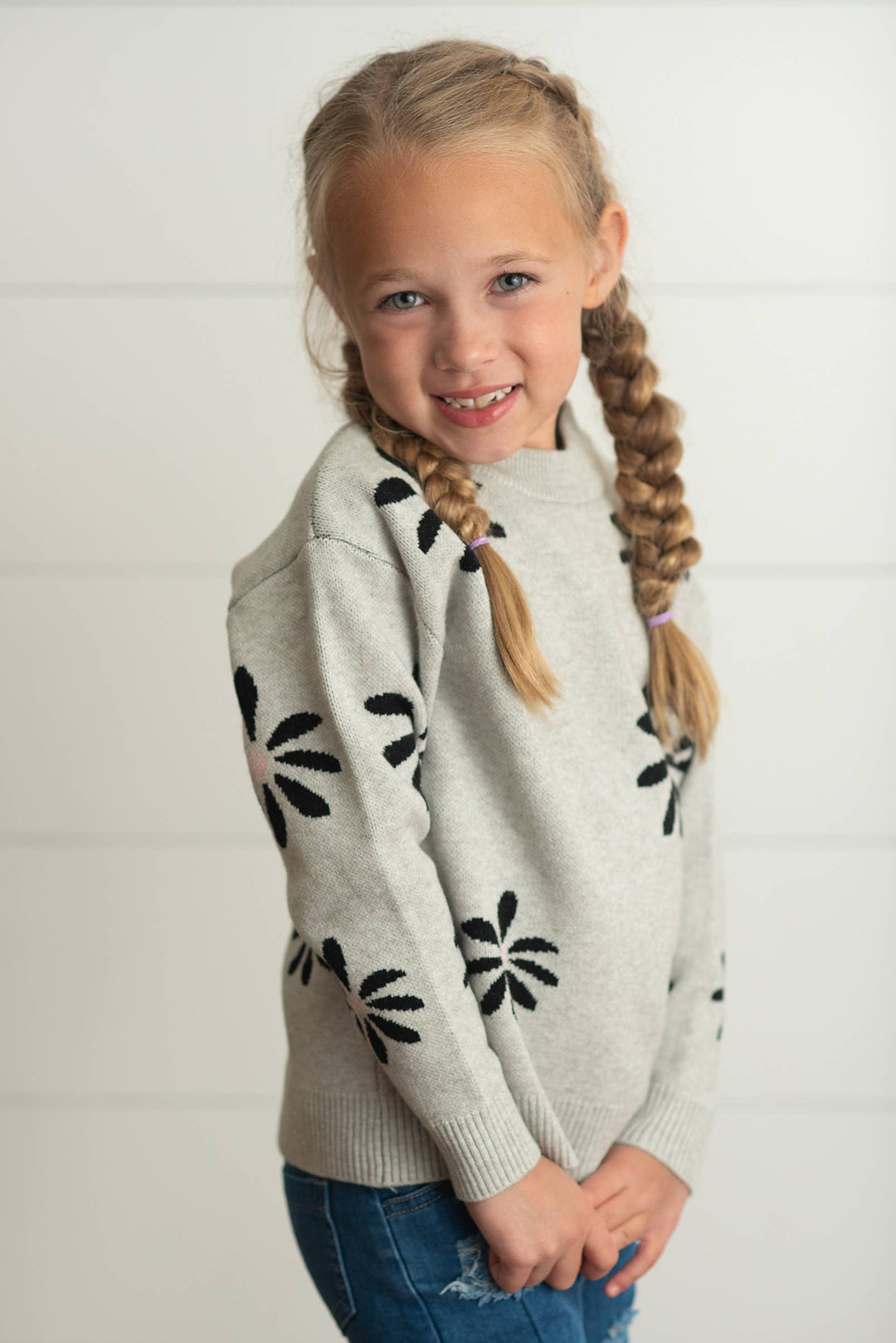 Light Gray Flower Crew Sweater