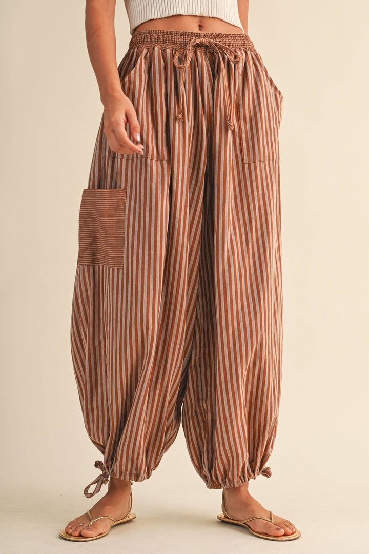 STRIPED DOUBLE GAUZE BALLOON PANTS