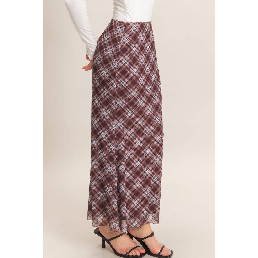 Plaid Mesh Maxi Skirt