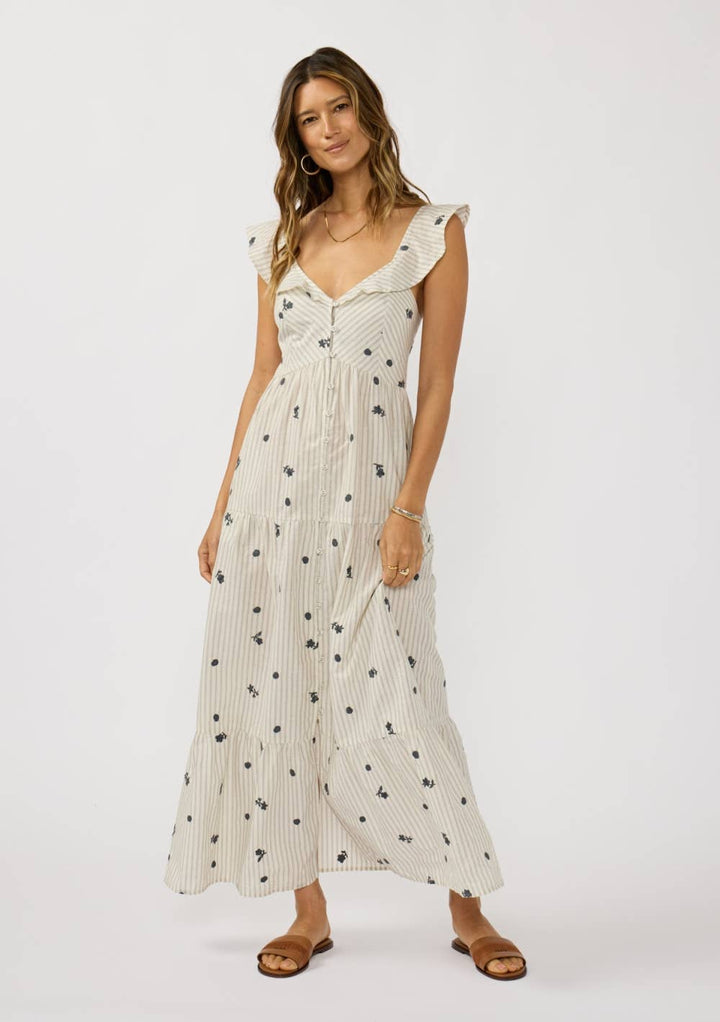 Embroidered Stripe Maxi Dress