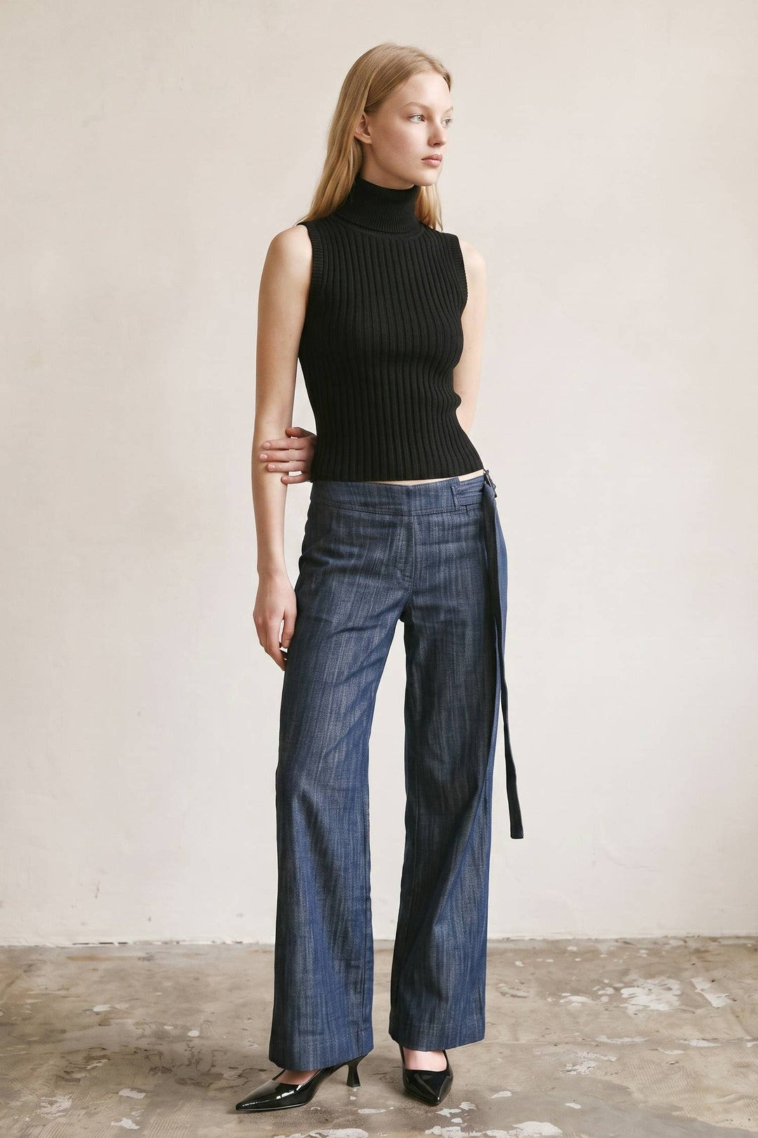 Wide Leg Denim w\ Belted Waist Strap