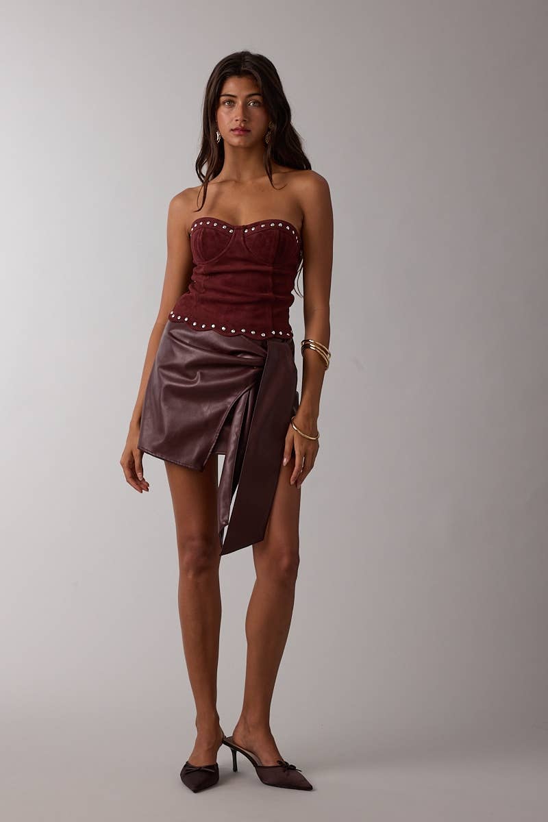 SUEDE STUDDED SCALLOP CORSET