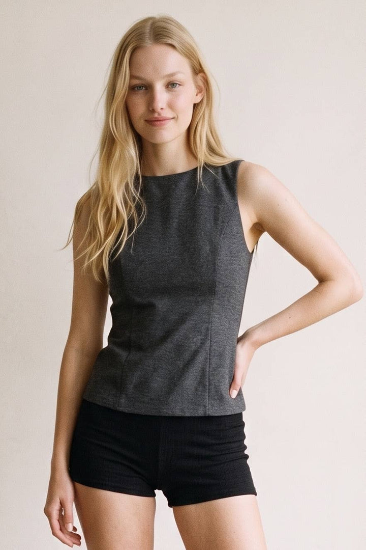 Stretch Knit Sleeveless Peplum Top